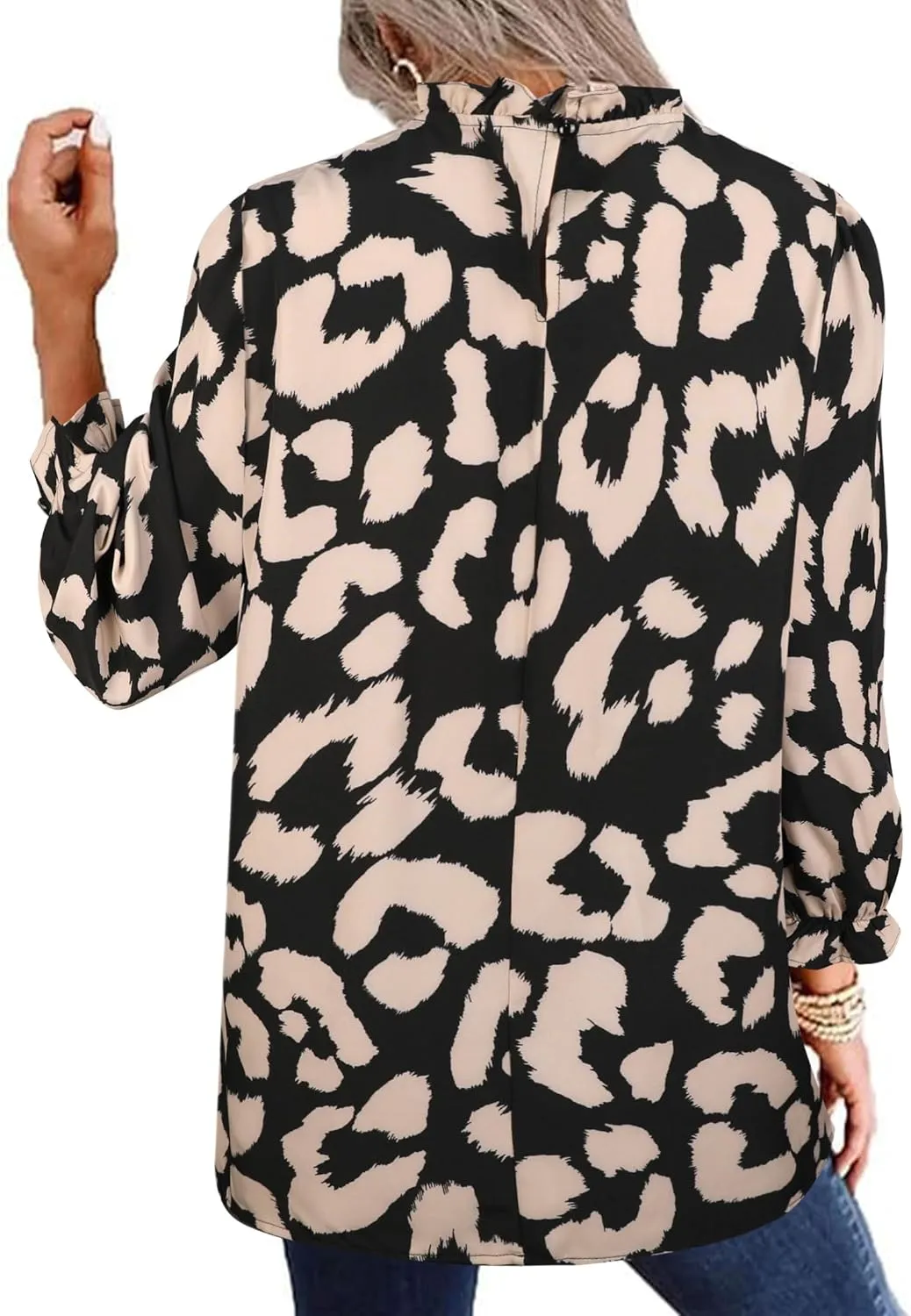 Avanova Women Polka Dot Long Sleeve Blouse Shirts Work Mock Neck Ruffle Top