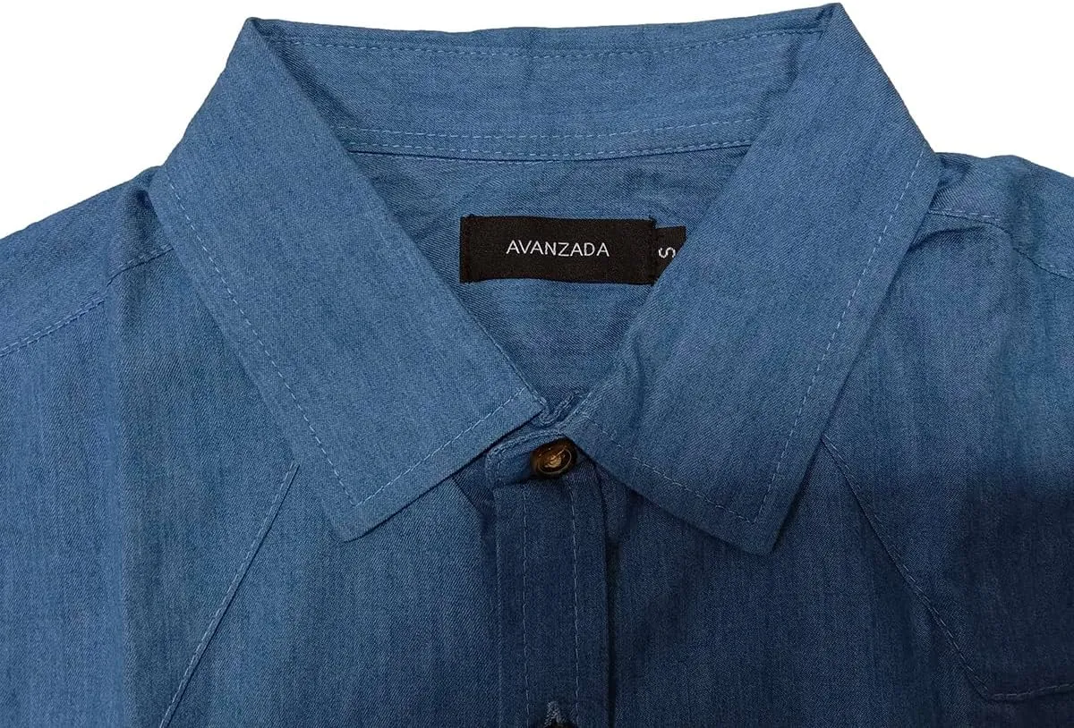 AVANZADA Mens Short Sleeve Button Down Denim Shirt Western Work Casual Shirts for Men