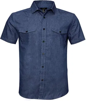 AVANZADA Mens Short Sleeve Button Down Denim Shirt Western Work Casual Shirts for Men