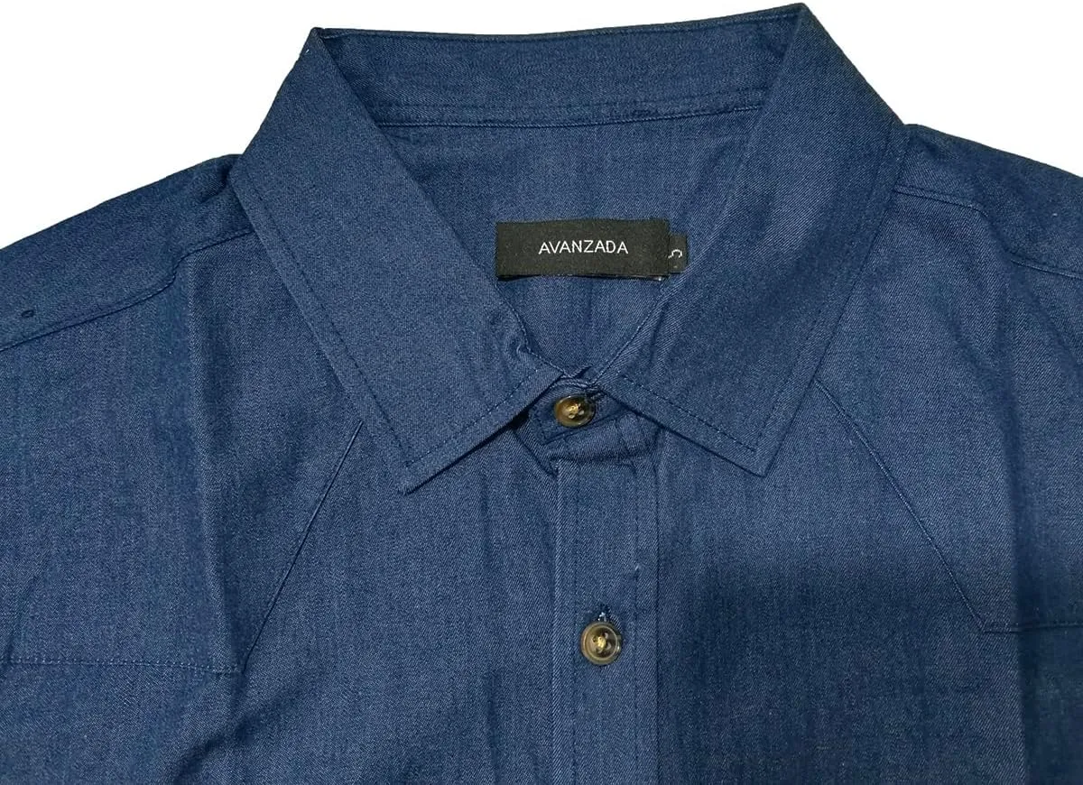 AVANZADA Mens Short Sleeve Button Down Denim Shirt Western Work Casual Shirts for Men
