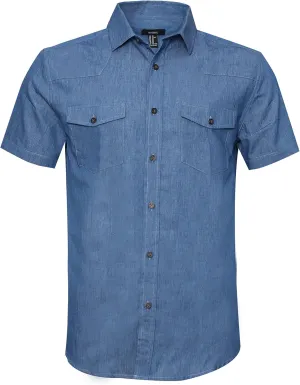 AVANZADA Mens Short Sleeve Button Down Denim Shirt Western Work Casual Shirts for Men