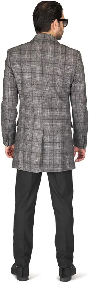 AZAR MAN Slim Fit Wool Overcoat 3 Button Closure Classic Notched Lapel Top Trench Long Walker Pea Coat Single Breast