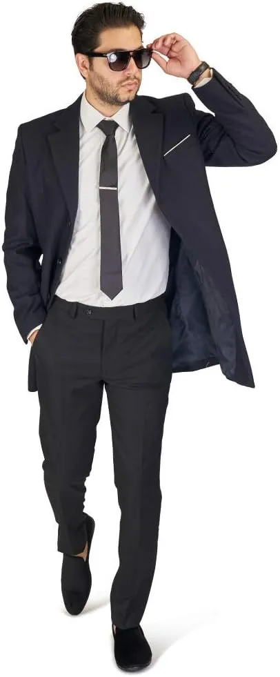 AZAR MAN Slim Fit Wool Overcoat 3 Button Closure Classic Notched Lapel Top Trench Long Walker Pea Coat Single Breast