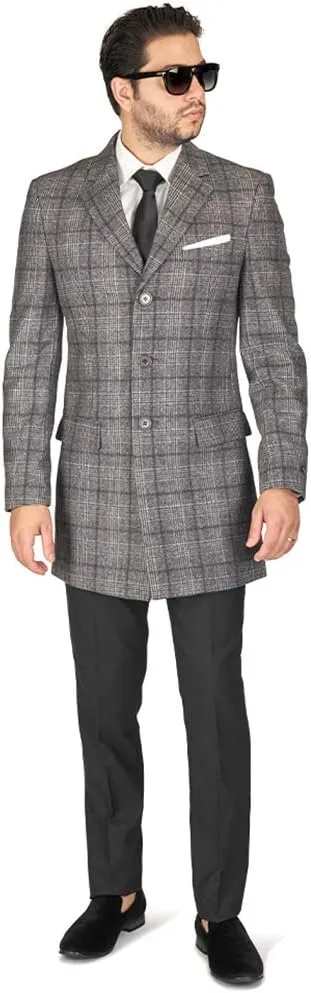 AZAR MAN Slim Fit Wool Overcoat 3 Button Closure Classic Notched Lapel Top Trench Long Walker Pea Coat Single Breast