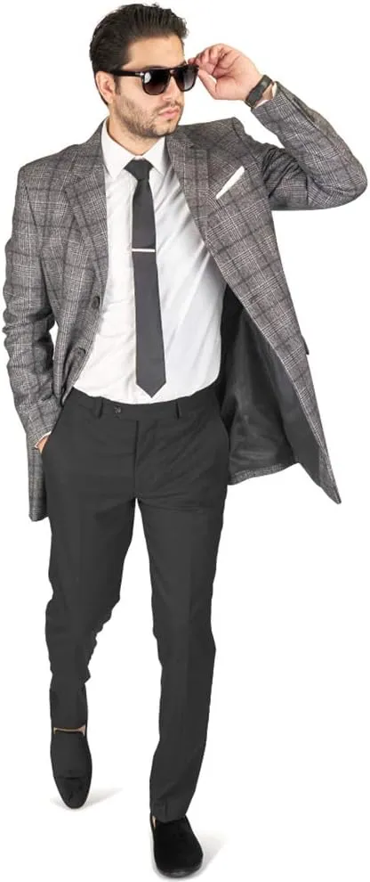 AZAR MAN Slim Fit Wool Overcoat 3 Button Closure Classic Notched Lapel Top Trench Long Walker Pea Coat Single Breast