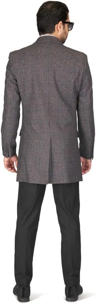 AZAR MAN Slim Fit Wool Overcoat 3 Button Closure Classic Notched Lapel Top Trench Long Walker Pea Coat Single Breast