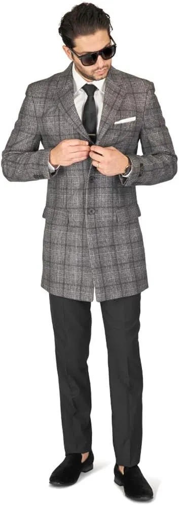 AZAR MAN Slim Fit Wool Overcoat 3 Button Closure Classic Notched Lapel Top Trench Long Walker Pea Coat Single Breast