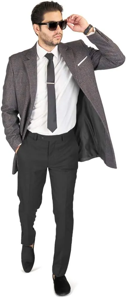 AZAR MAN Slim Fit Wool Overcoat 3 Button Closure Classic Notched Lapel Top Trench Long Walker Pea Coat Single Breast