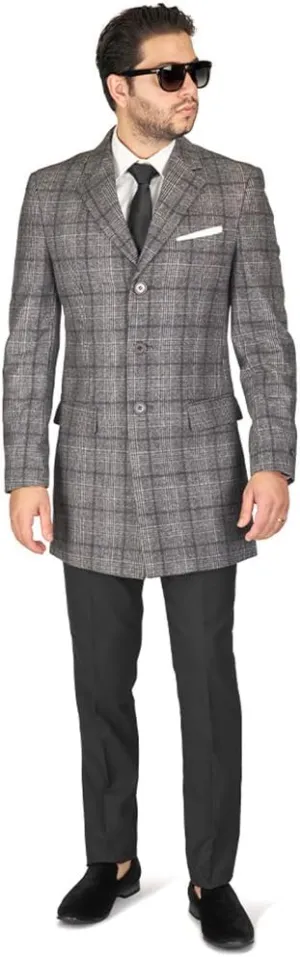 AZAR MAN Slim Fit Wool Overcoat 3 Button Closure Classic Notched Lapel Top Trench Long Walker Pea Coat Single Breast