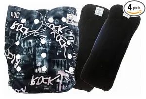 Babymoon 1 Cloth Diaper with 2 5Layers Grey Insert Premium Adjustable Reusable Cloth Diaper (Black Rockstar)