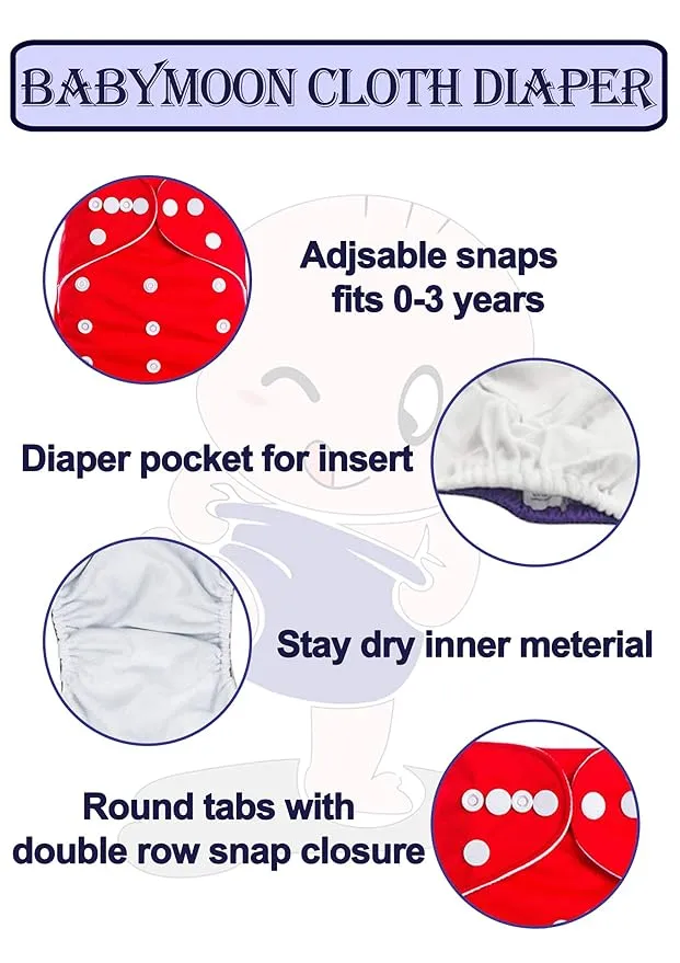 Babymoon 1 Cloth Diaper with 2 5Layers Grey Insert Premium Adjustable Reusable Cloth Diaper (Pink Circular)