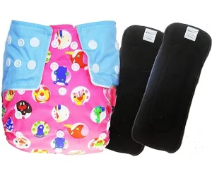 Babymoon 1 Cloth Diaper with 2 5Layers Grey Insert Premium Adjustable Reusable Cloth Diaper (Pink Circular)