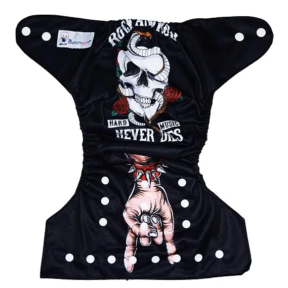 Babymoon 1 Cloth Diaper with 2 5Layers Grey Insert Premium Adjustable Reusable Cloth Diaper (Skull Black)