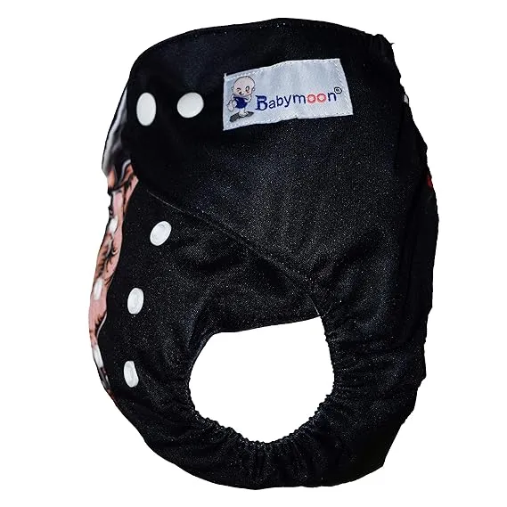 Babymoon 1 Cloth Diaper with 2 5Layers Grey Insert Premium Adjustable Reusable Cloth Diaper (Skull Black)