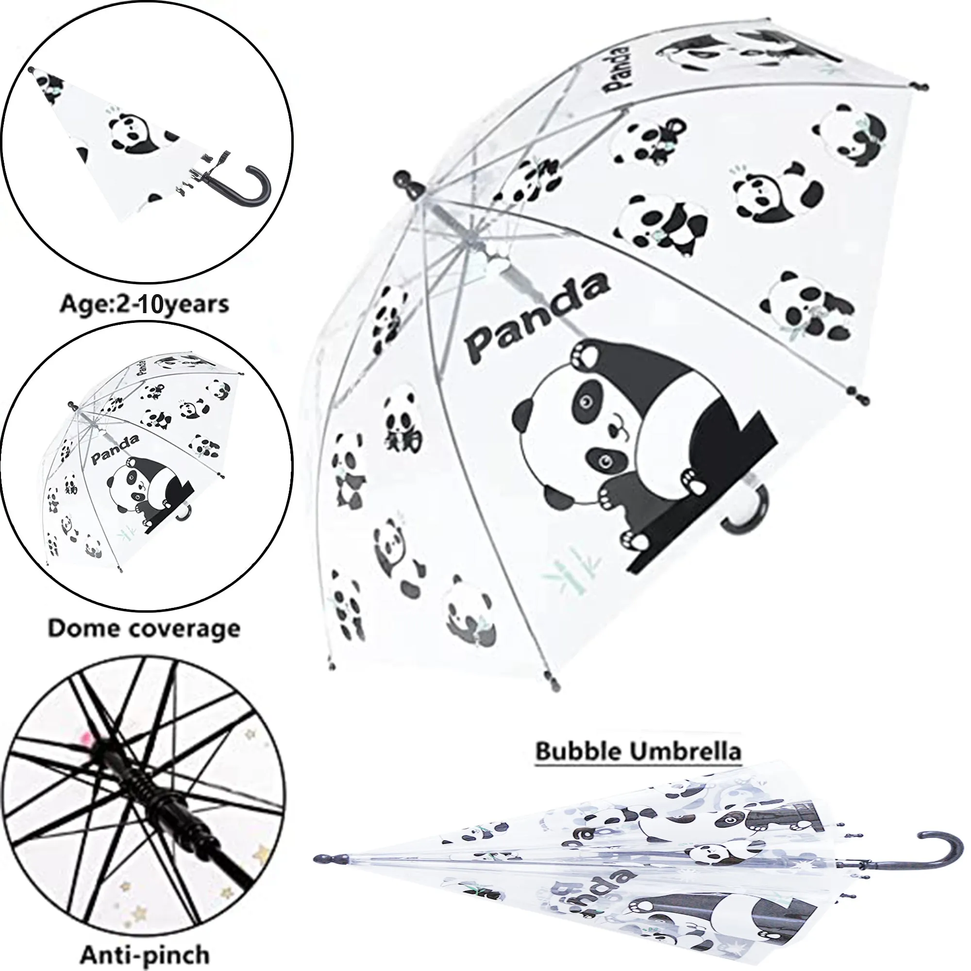 Babymoon Panda Designer Transparent Automatic Kids Umbrella 2 To 10 Y | White