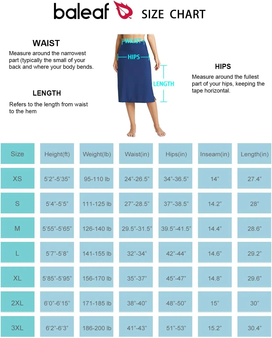 baleaf Women's 28" Midi Length Long Swim Skirts with Legging Modest High Waisted Tankini Skirt Bottom UPF 50 