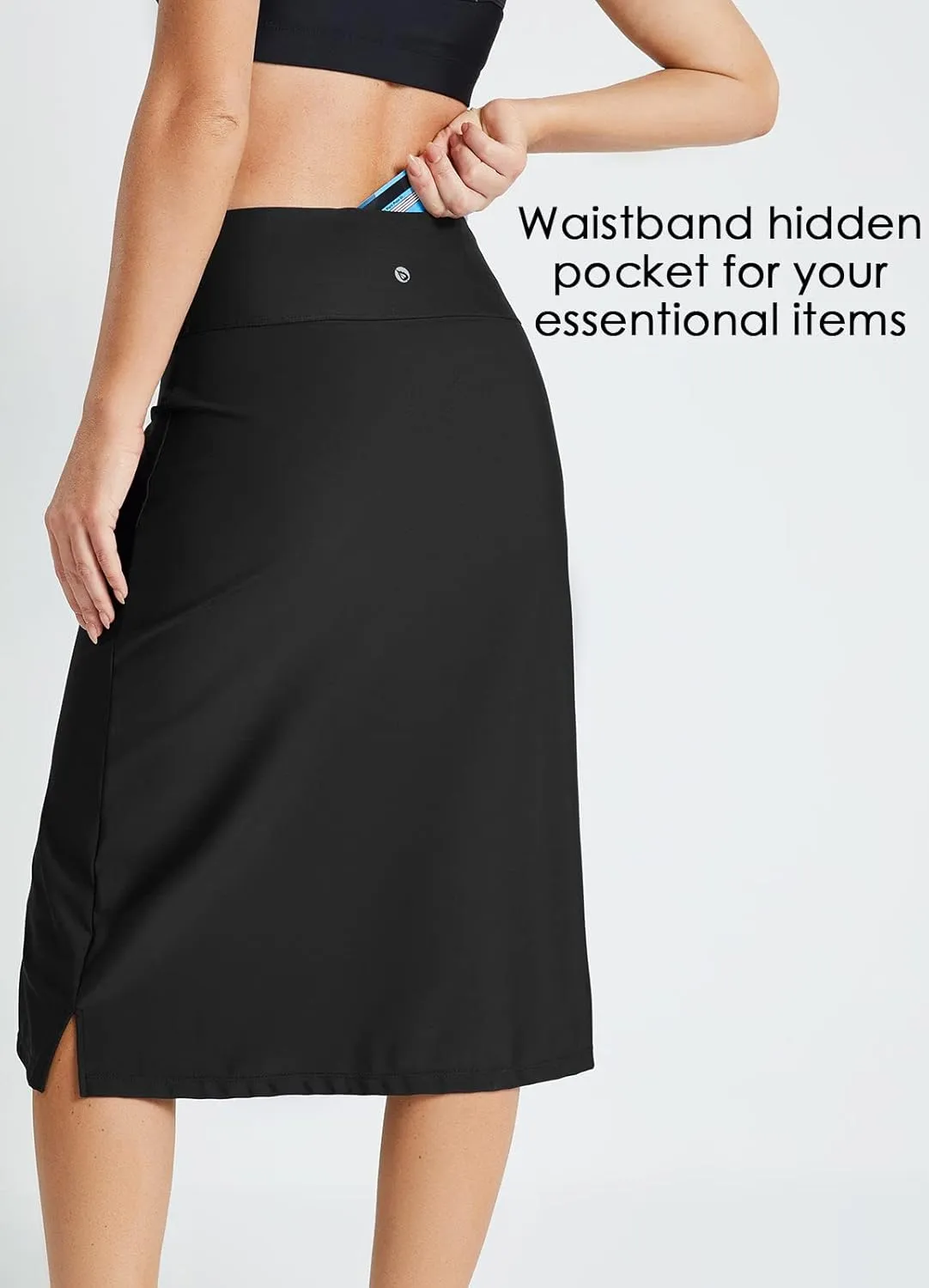 baleaf Women's 28" Midi Length Long Swim Skirts with Legging Modest High Waisted Tankini Skirt Bottom UPF 50 