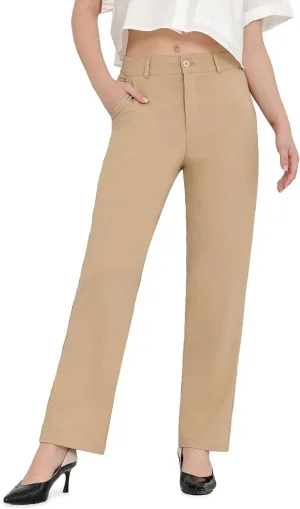 Bamans Dress Pants Women Work Business Pants Tummy Control Office Straight Leg Trousers High Waisted Ladies Slacks
