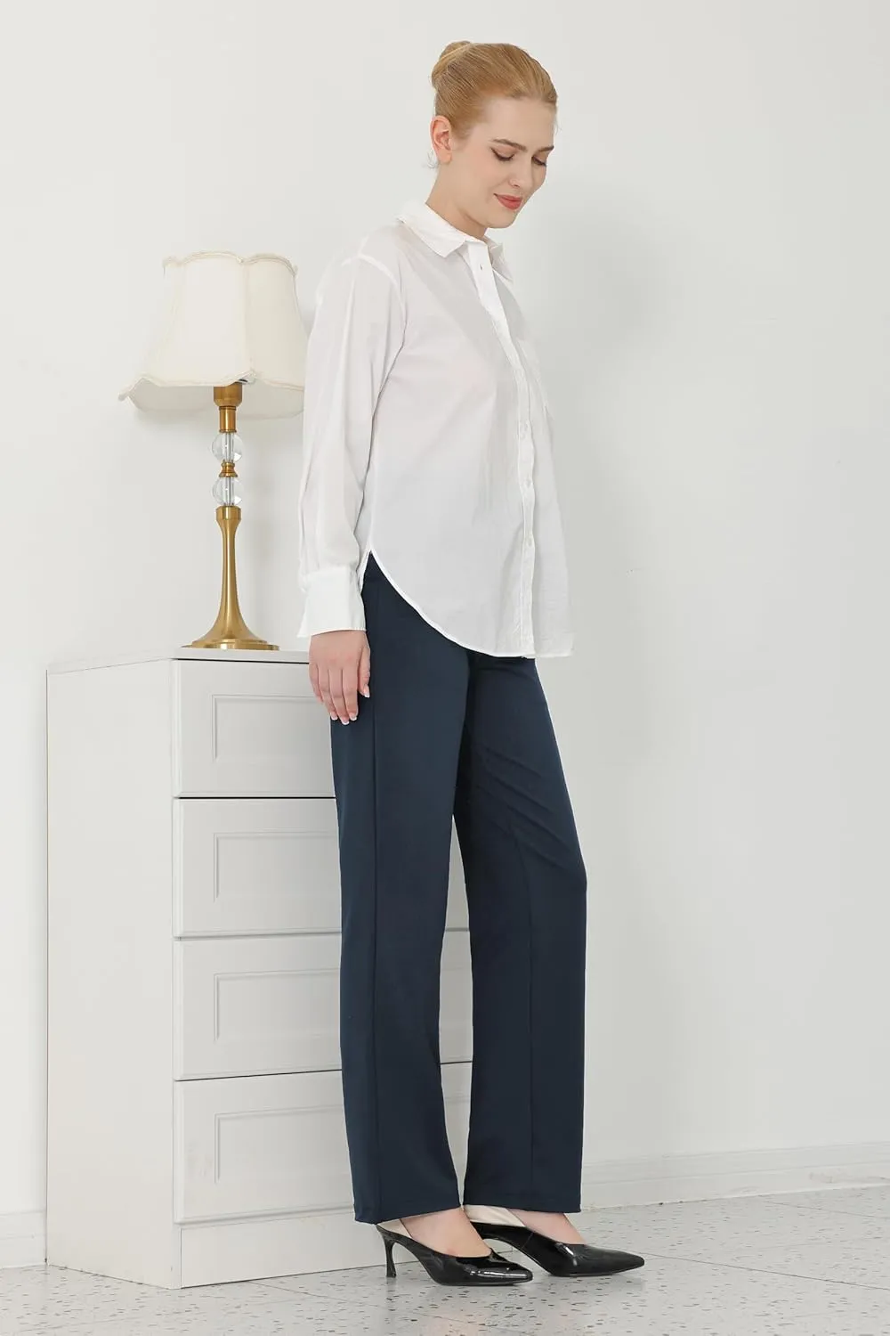 Bamans Dress Pants Women Work Business Pants Tummy Control Office Straight Leg Trousers High Waisted Ladies Slacks