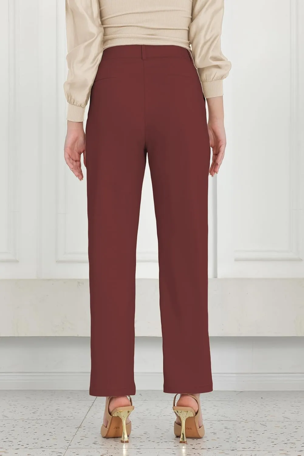 Bamans Dress Pants Women Work Business Pants Tummy Control Office Straight Leg Trousers High Waisted Ladies Slacks