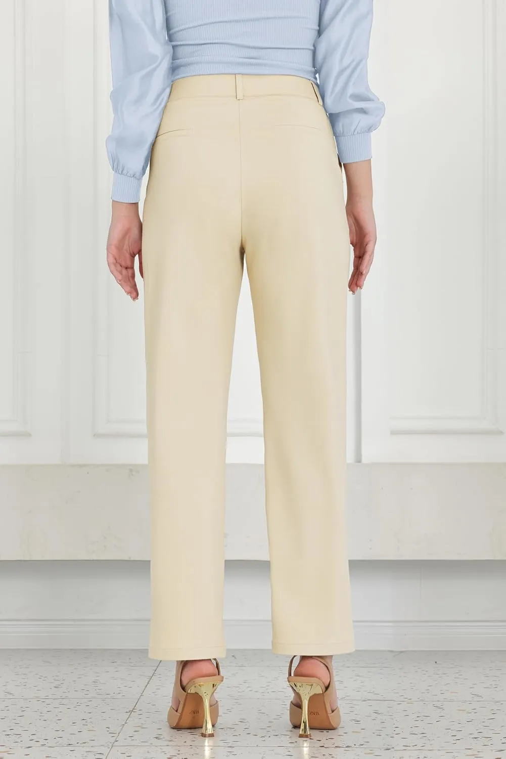 Bamans Dress Pants Women Work Business Pants Tummy Control Office Straight Leg Trousers High Waisted Ladies Slacks