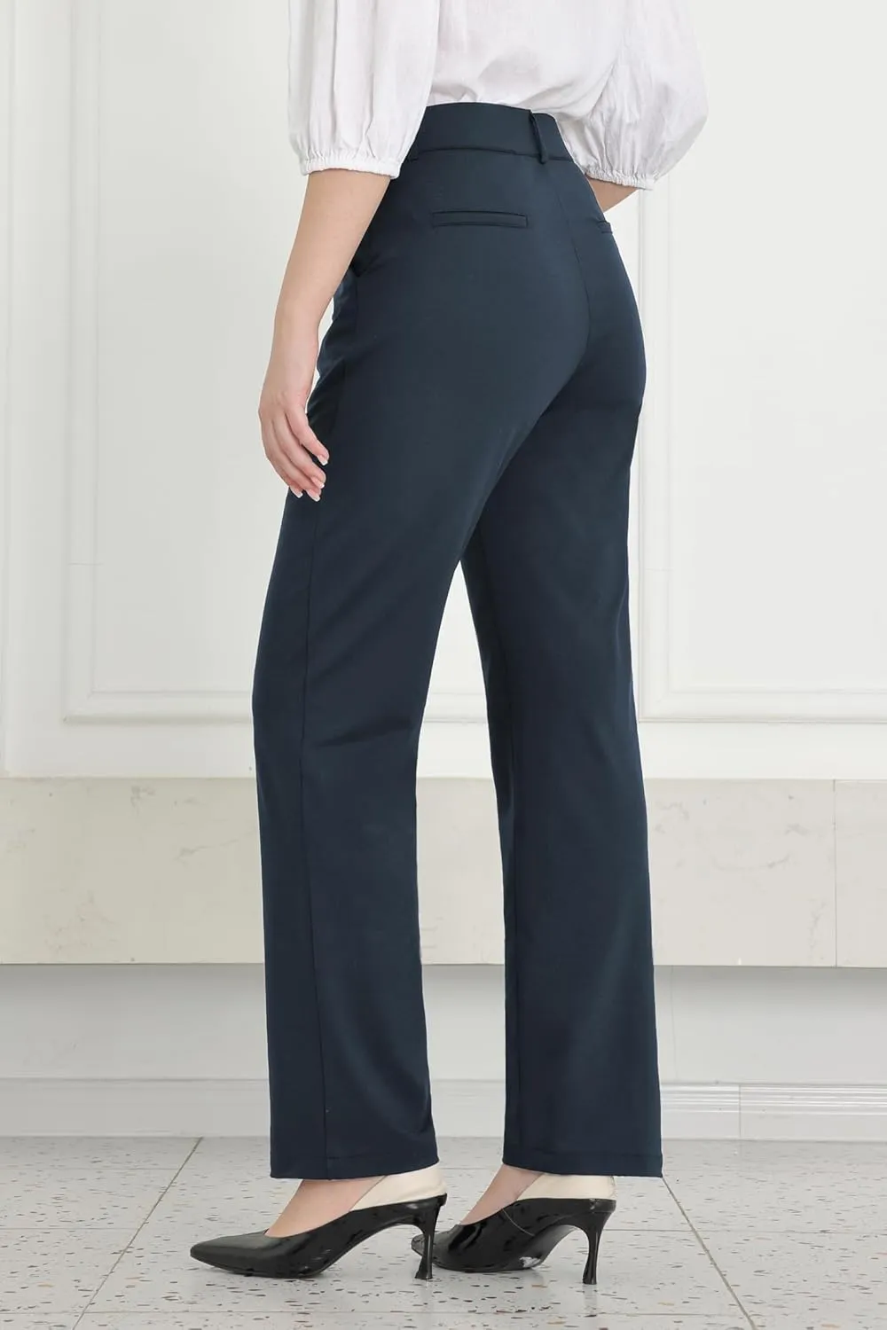 Bamans Dress Pants Women Work Business Pants Tummy Control Office Straight Leg Trousers High Waisted Ladies Slacks