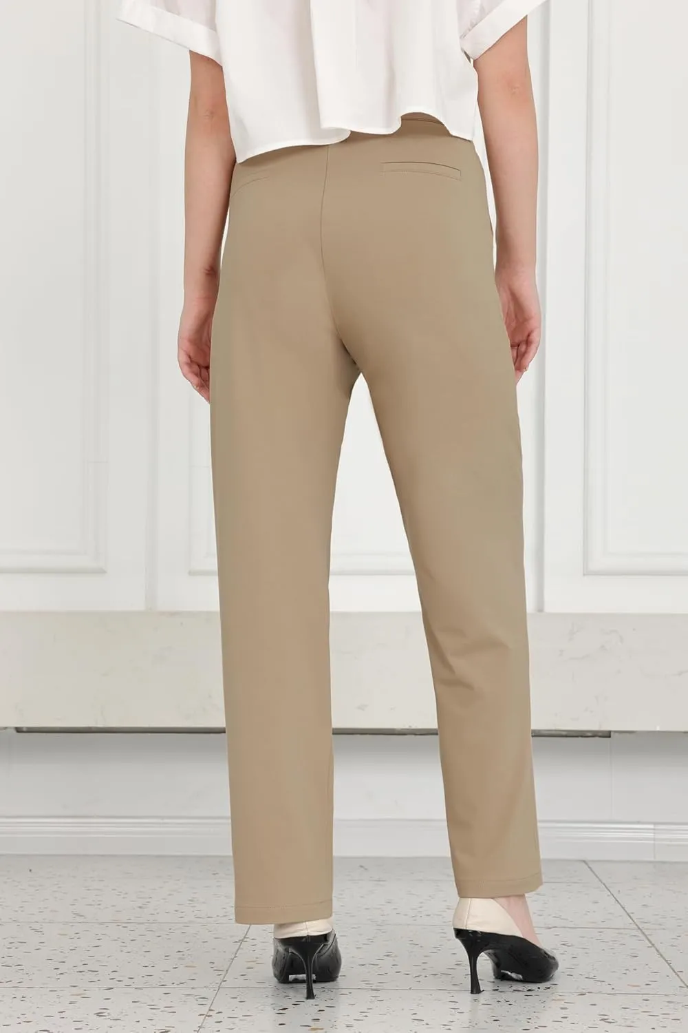 Bamans Dress Pants Women Work Business Pants Tummy Control Office Straight Leg Trousers High Waisted Ladies Slacks