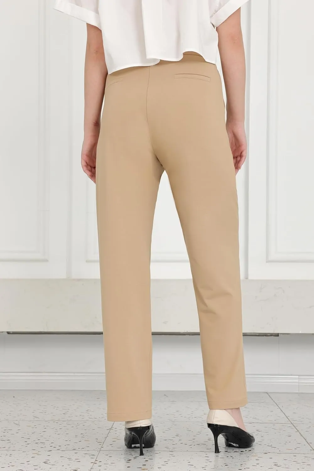 Bamans Dress Pants Women Work Business Pants Tummy Control Office Straight Leg Trousers High Waisted Ladies Slacks