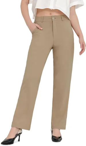 Bamans Dress Pants Women Work Business Pants Tummy Control Office Straight Leg Trousers High Waisted Ladies Slacks