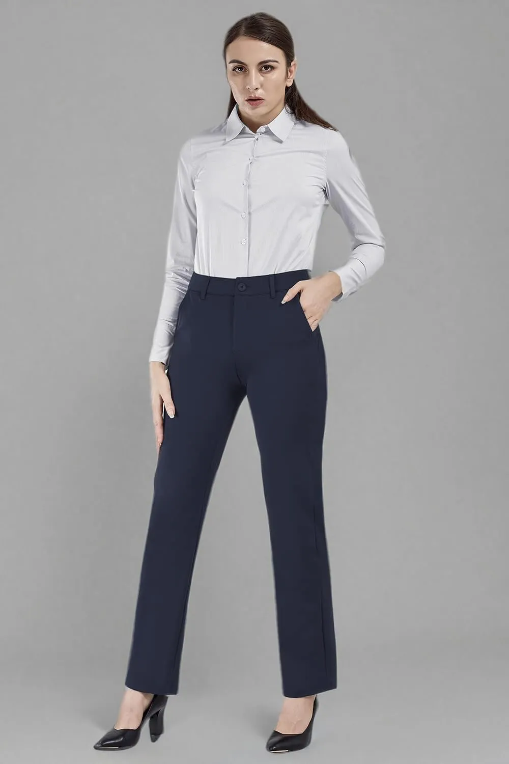 Bamans Dress Pants Women Work Business Pants Tummy Control Office Straight Leg Trousers High Waisted Ladies Slacks