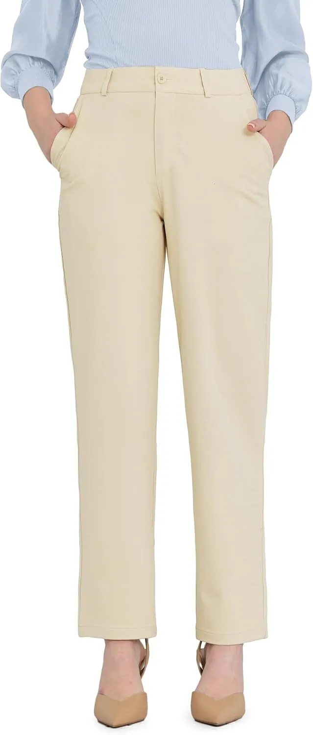 Bamans Dress Pants Women Work Business Pants Tummy Control Office Straight Leg Trousers High Waisted Ladies Slacks