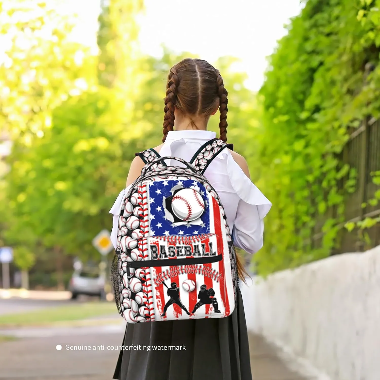 Baseball Backpack for Boys 8-12 Kids American Flag Baseball Print Schoolbag Sports Theme Bookbag for Girls Computer Laptop Backpack for Travel Hiking Camping Gym Gift for Sport Lovers