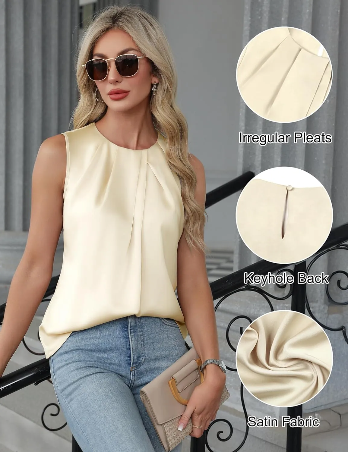 Blooming Jelly Womens Summer Tank Tops Business Casual Outfits Satin Blouse Dressy Work Shirts Spring Clothes