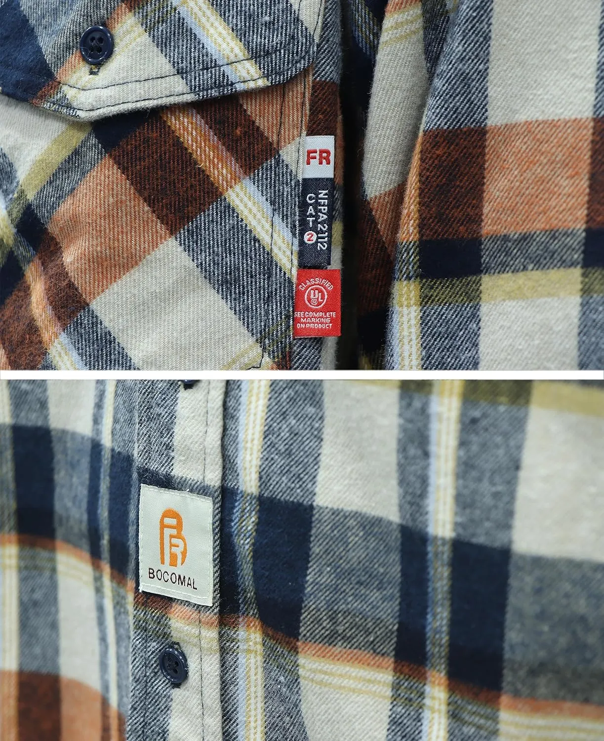BOCOMAL FR Shirts for Men Welding Shirt Plaid 8.5oz Heavyweight Fire Retardant/Flame Resistant Welding Jacket
