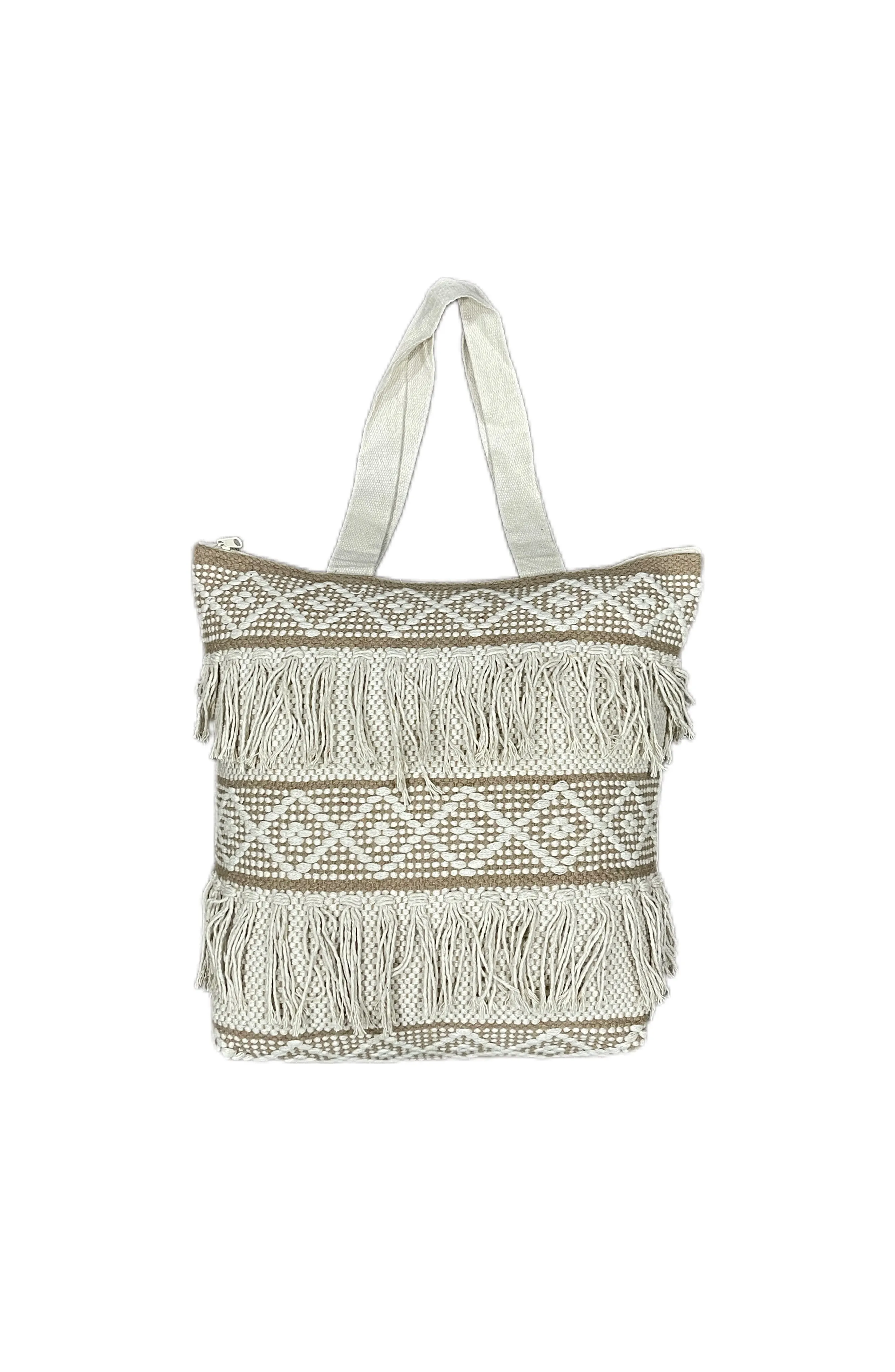 Boho Serenity Cotton Handmade Tufted Beach Tote Bag