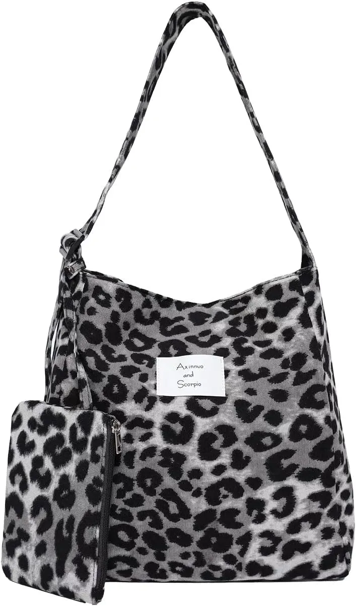 Canvas Tote Bag Leopard Print Messenger Shoulder Bag Large crossbody bags hobo work bag for Women School