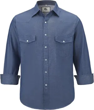 COEVALS CLUB Men's Denim Western Cowboy Pearl Snap Casual Button Down Up Dress Long Sleeve Soild Work Shirts