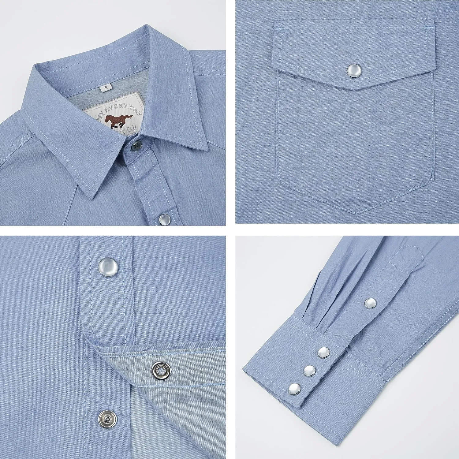 COEVALS CLUB Men's Denim Western Cowboy Pearl Snap Casual Button Down Up Dress Long Sleeve Soild Work Shirts