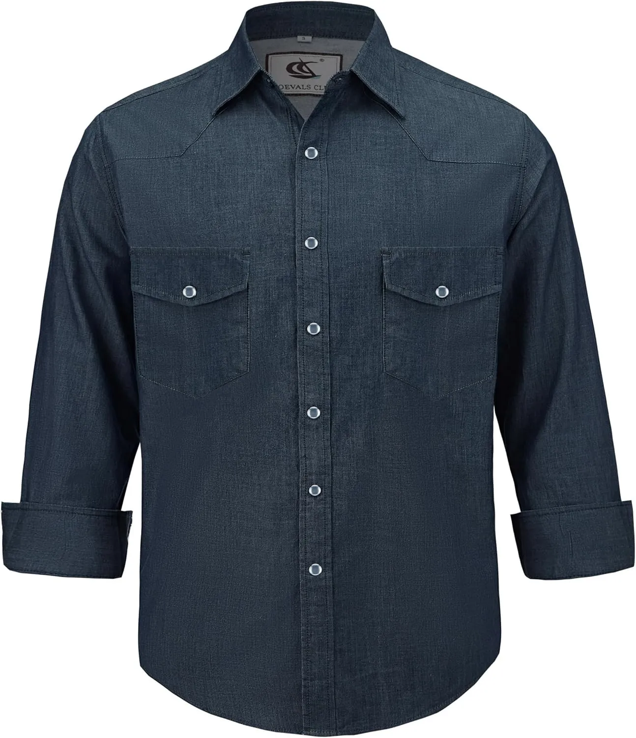 COEVALS CLUB Men's Denim Western Cowboy Pearl Snap Casual Button Down Up Dress Long Sleeve Soild Work Shirts