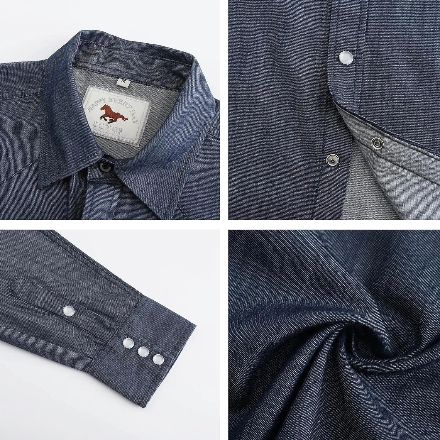 COEVALS CLUB Men's Denim Western Cowboy Pearl Snap Casual Button Down Up Dress Long Sleeve Soild Work Shirts