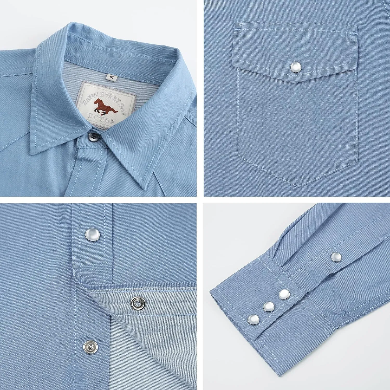 COEVALS CLUB Men's Denim Western Cowboy Pearl Snap Casual Button Down Up Dress Long Sleeve Soild Work Shirts
