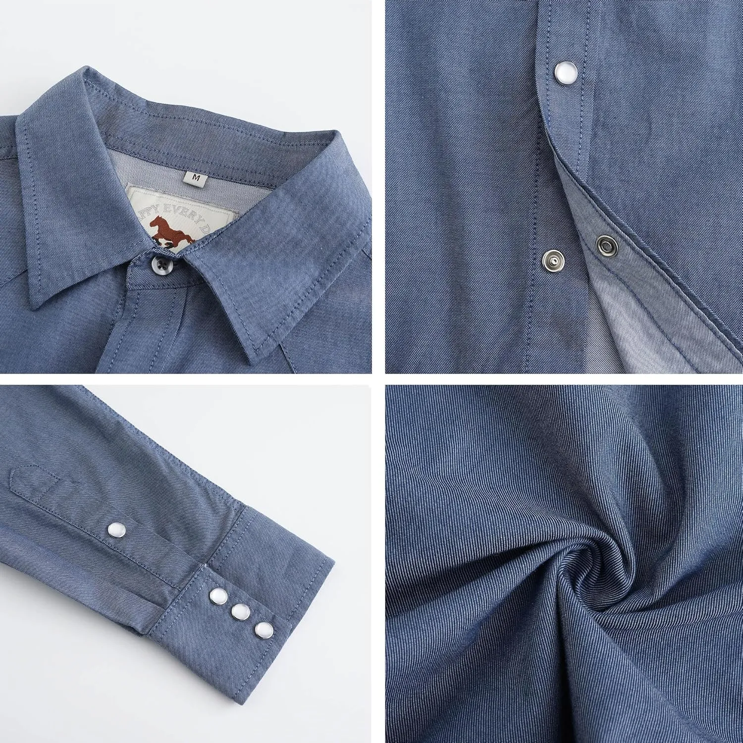 COEVALS CLUB Men's Denim Western Cowboy Pearl Snap Casual Button Down Up Dress Long Sleeve Soild Work Shirts