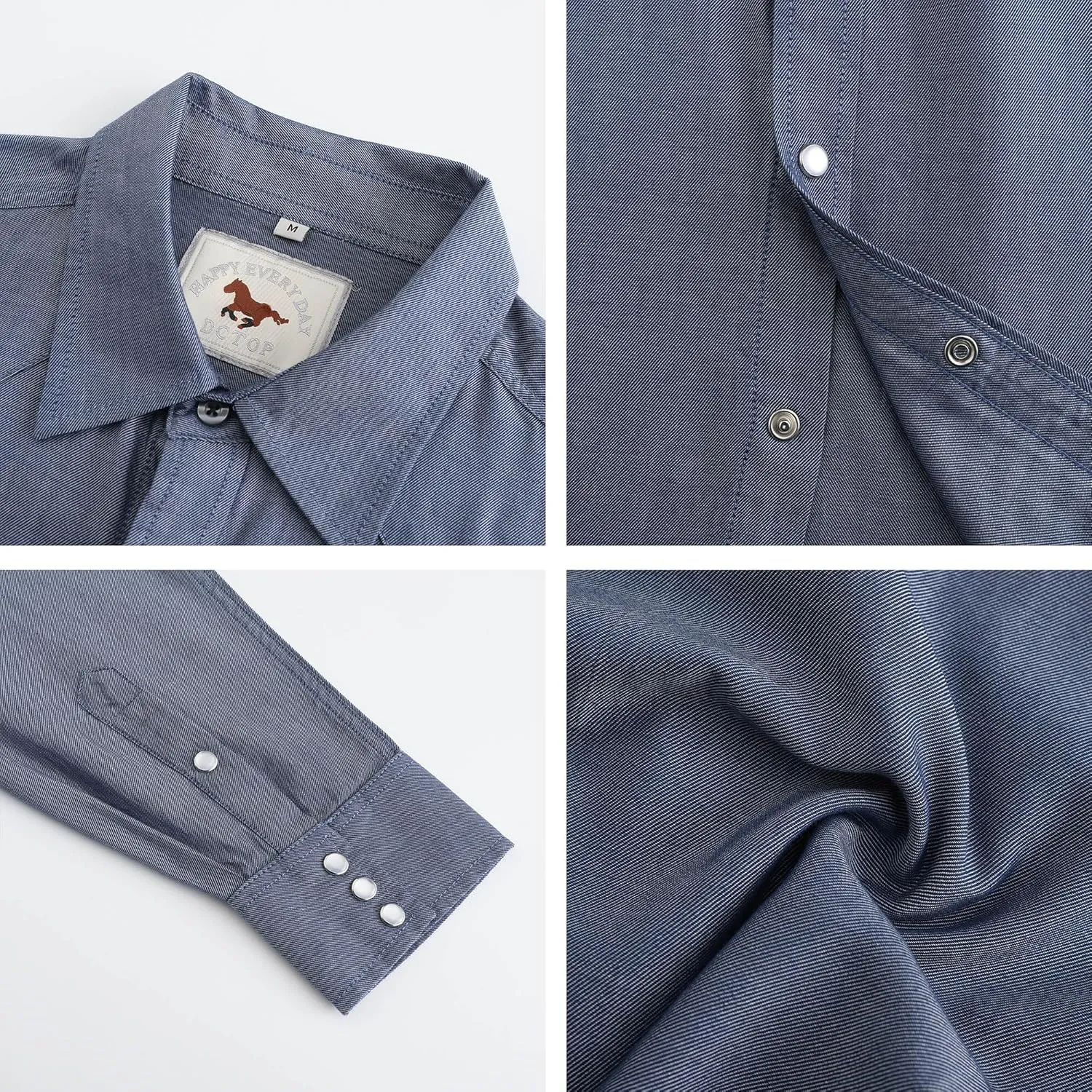 COEVALS CLUB Men's Denim Western Cowboy Pearl Snap Casual Button Down Up Dress Long Sleeve Soild Work Shirts