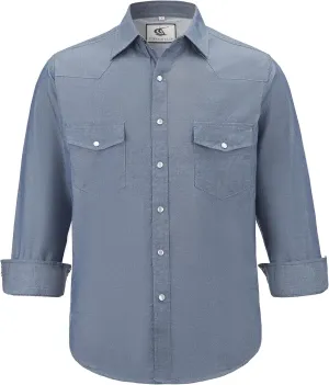 COEVALS CLUB Men's Denim Western Cowboy Pearl Snap Casual Button Down Up Dress Long Sleeve Soild Work Shirts