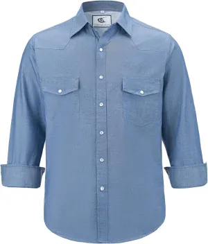 COEVALS CLUB Men's Denim Western Cowboy Pearl Snap Casual Button Down Up Dress Long Sleeve Soild Work Shirts