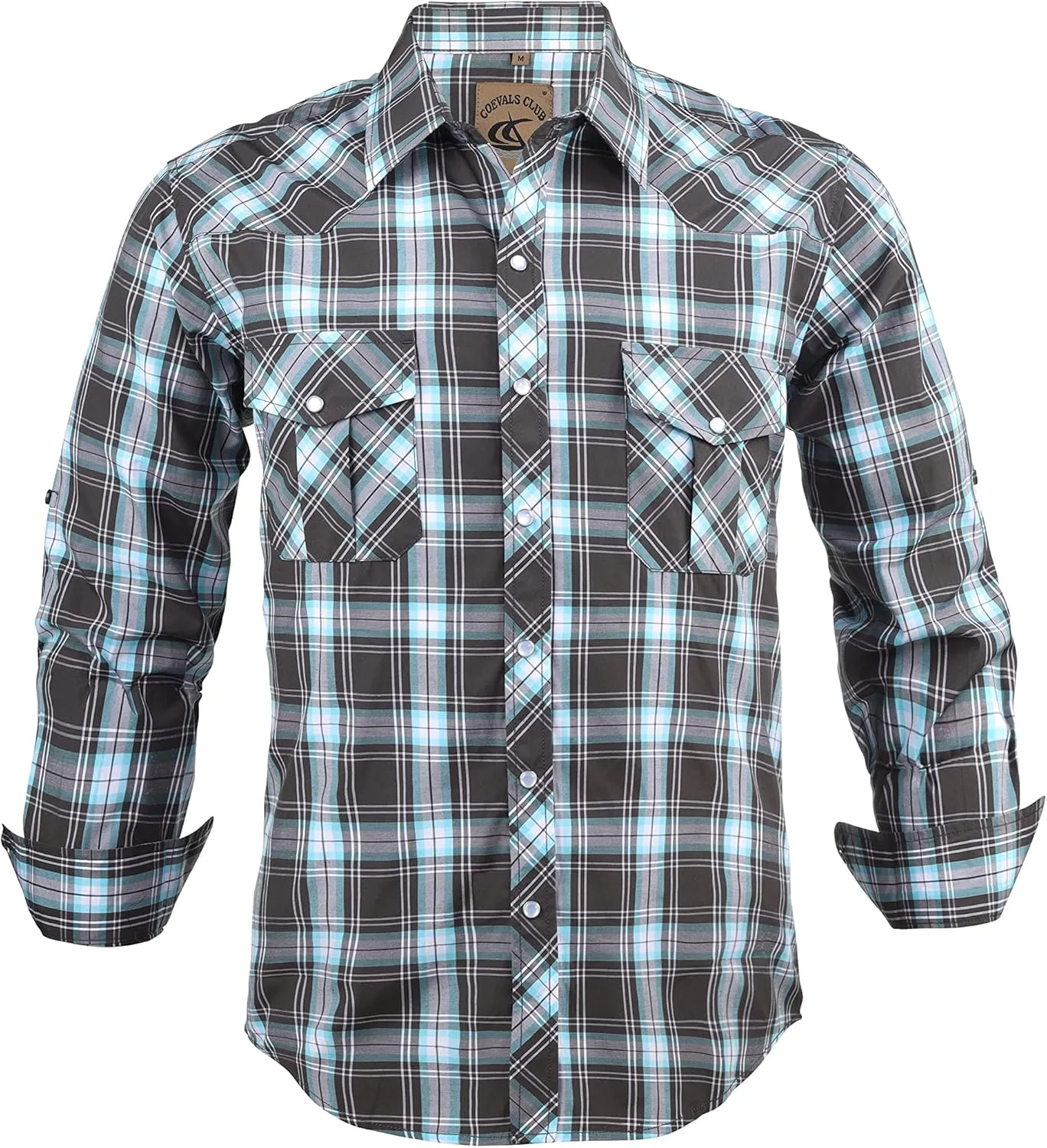 COEVALS CLUB Men's Western Cowboy Long Sleeve Pearl Snap Casual Work Shirts