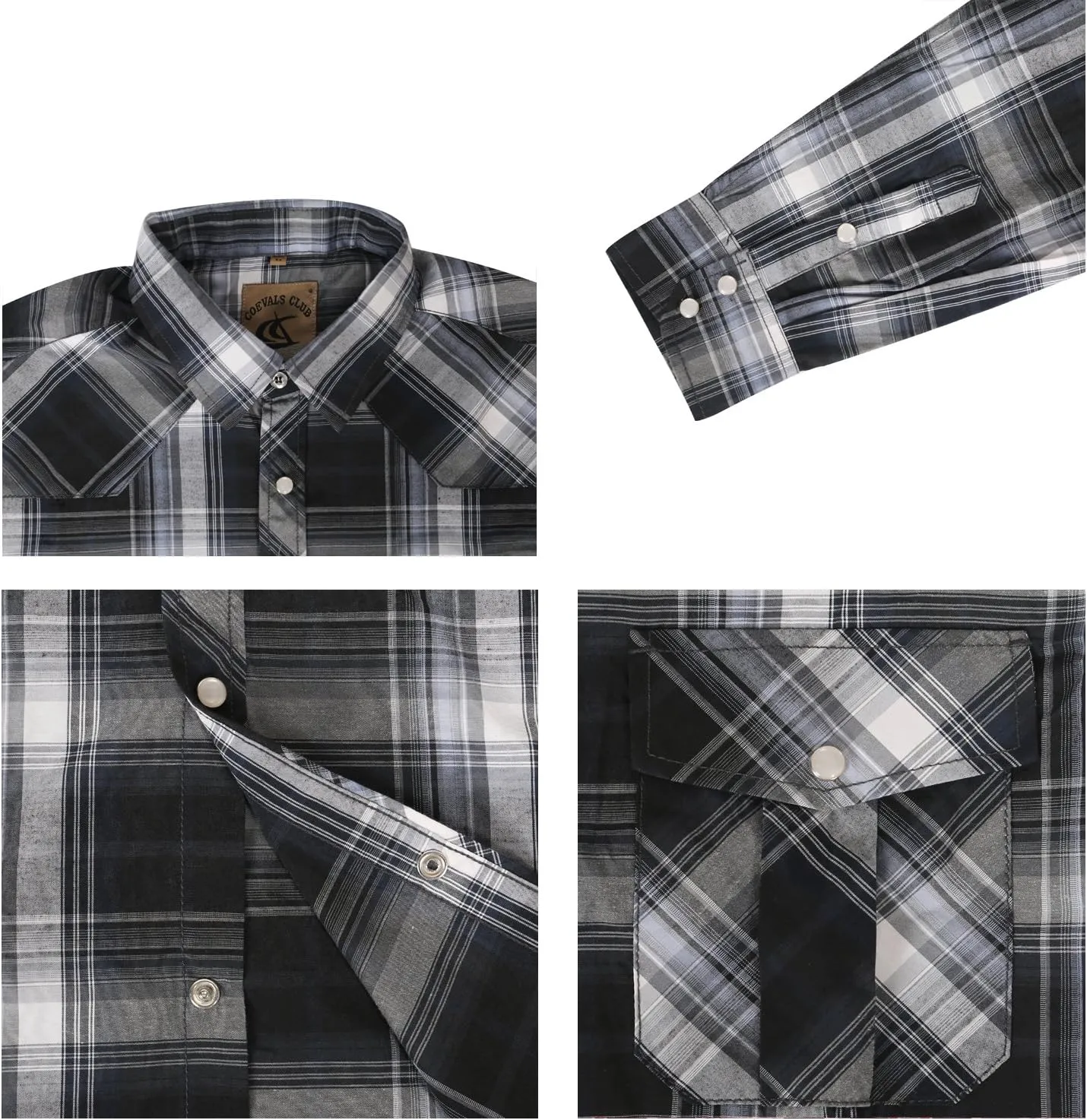 COEVALS CLUB Men's Western Cowboy Long Sleeve Pearl Snap Casual Work Shirts