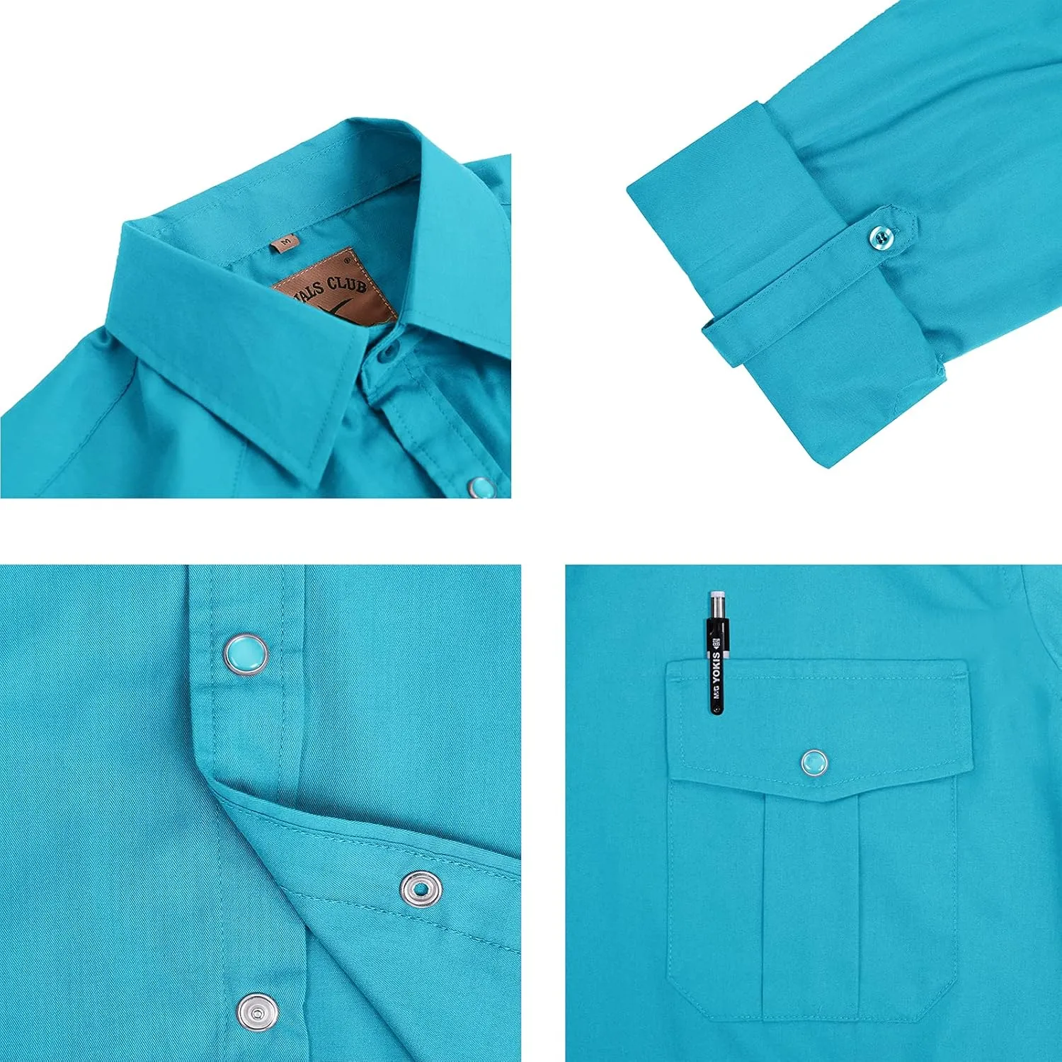 COEVALS CLUB Men's Western Cowboy Long Sleeve Pearl Snap Casual Work Shirts