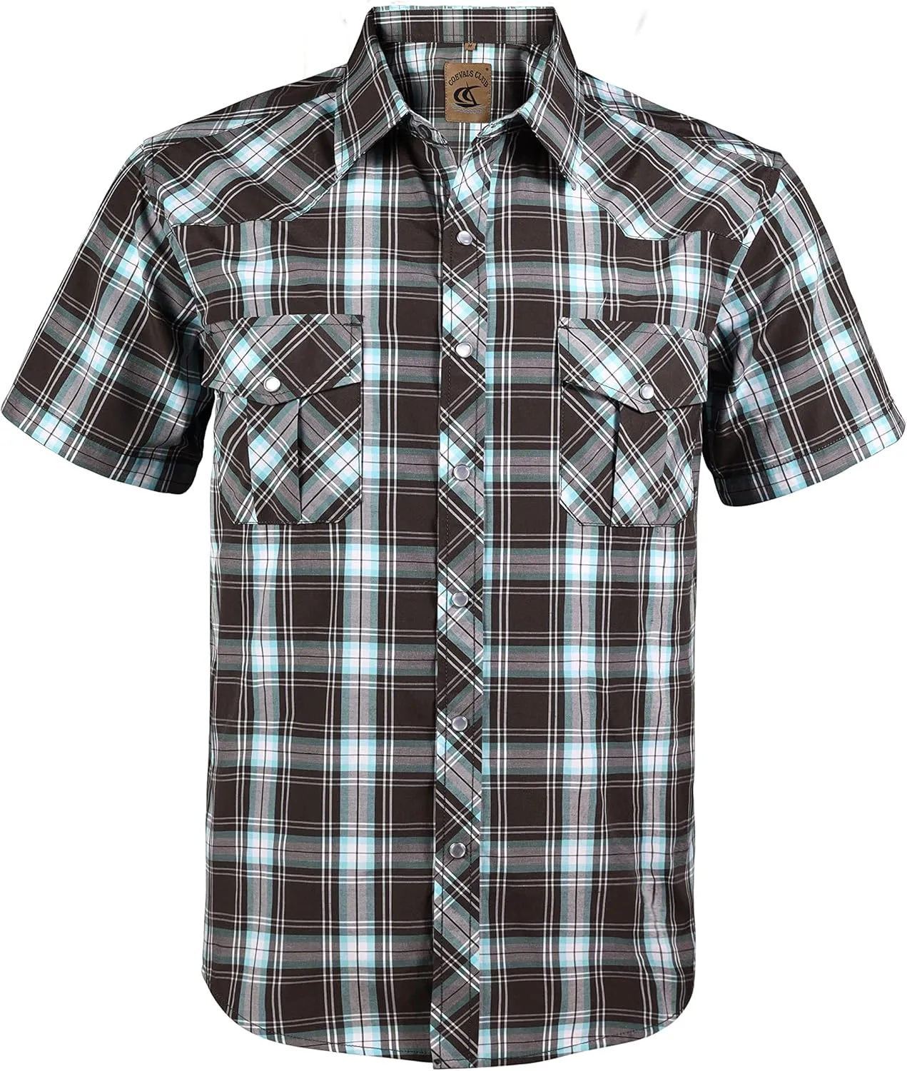 COEVALS CLUB Men's Western Cowboy Short Sleeve Pearl Snap Casual Plaid Work Shirts