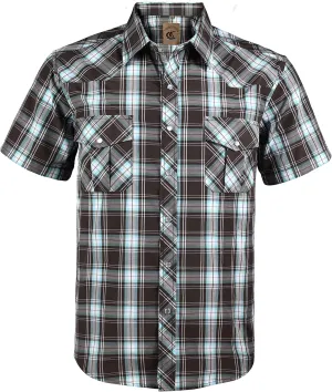 COEVALS CLUB Men's Western Cowboy Short Sleeve Pearl Snap Casual Plaid Work Shirts